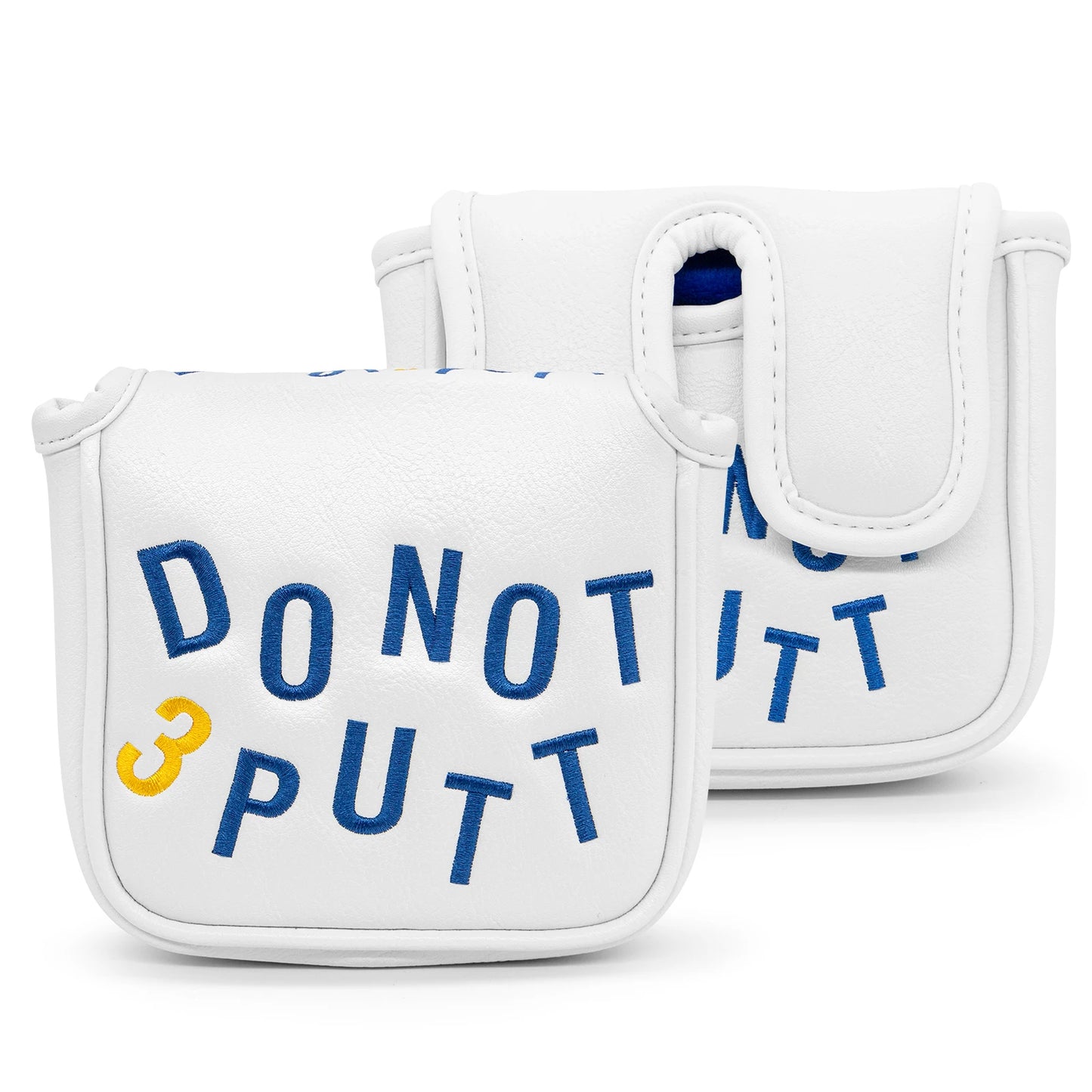 Golf Blade Mallet Putter Cover DO NOT 3PUTT Elegant Embroidery White Premium Leather Golf for Mallet Headcover with Magnetic