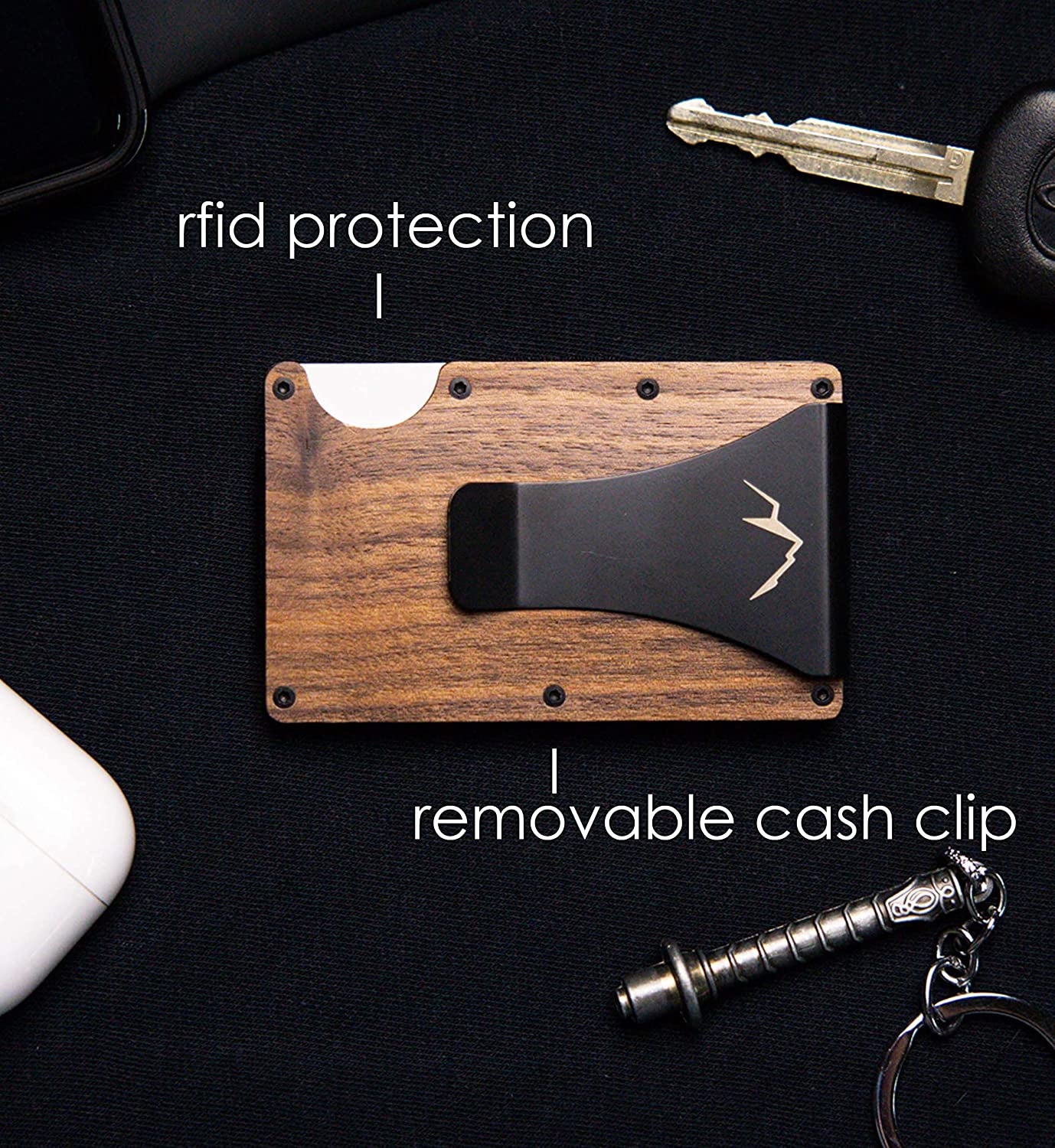 The Rugged Minimalist Wallet for Men and Women - Slim RFID Wallet | Scratch Resistant Carbon Fiber & Natural Walnut Wood Money Clip & Credit Card Holder, Easy Access Cards, Mens Wallet
