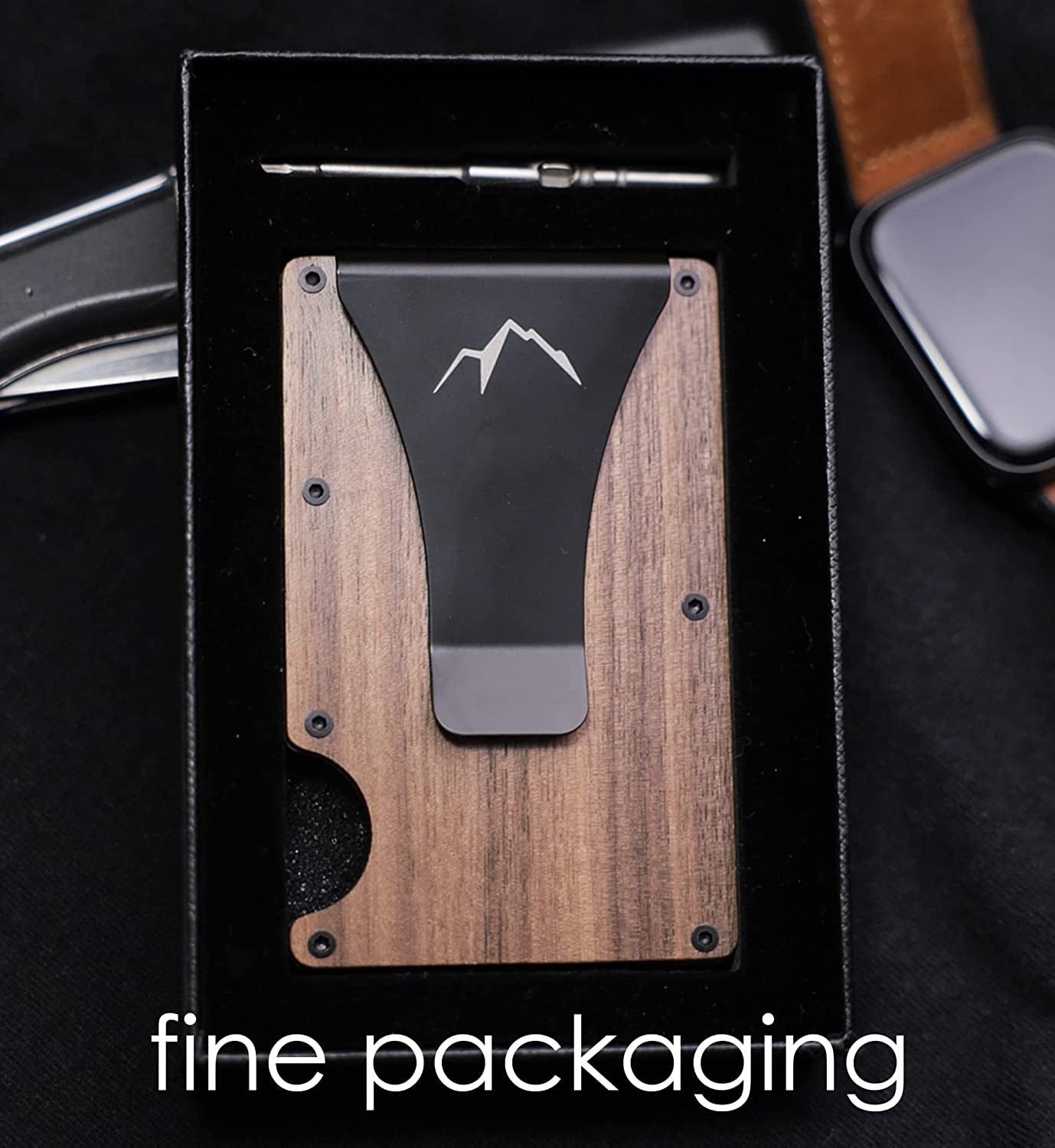 The Rugged Minimalist Wallet for Men and Women - Slim RFID Wallet | Scratch Resistant Carbon Fiber & Natural Walnut Wood Money Clip & Credit Card Holder, Easy Access Cards, Mens Wallet