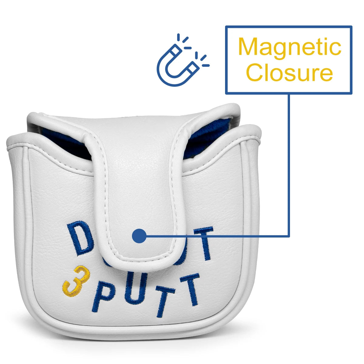 Golf Blade Mallet Putter Cover DO NOT 3PUTT Elegant Embroidery White Premium Leather Golf for Mallet Headcover with Magnetic